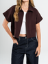 Ref: 0610416 Chaleco, cuello camisero, cierre frontal, bolsillo ribete, stretch, tono café