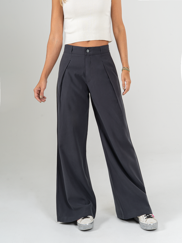 Ref: 0620109 Pantalón palazzo, prenses, tono gris, tejido plano liviano, tiro alto