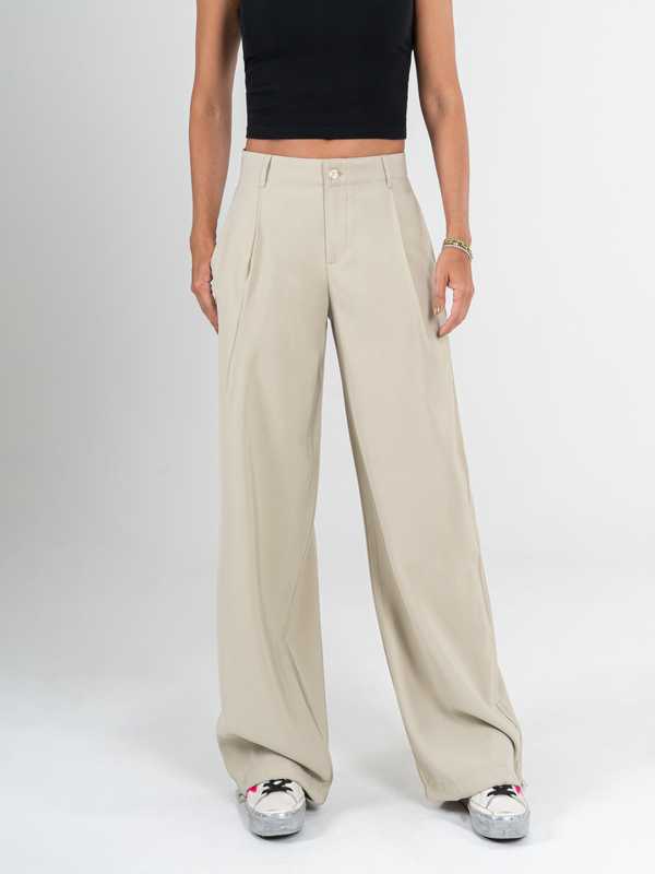 Ref: 0620115 Pantalón wide leg, tejido plano liviano, tiro alto, ajustador en bota, tono verde