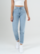 Ref: 064192 Jean Mom fit rígido, tiro alto, tono azul medio claro