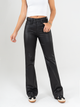 Ref: 065207 Pantalón straight leg, stretch, tiro alto, tono negro, efecto encerado