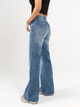Ref: 065535 Jean Mom Flare, rígido, tiro alto, tono azul medio