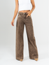 Ref: 065586 Jean wide leg, tiro alto, con cortes, rígido, tono café
