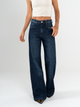 Ref: 065596 Jean mom flare, rígido, con cortes, tiro alto, azul medio oscuro