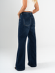 Ref: 065596 Jean mom flare, rígido, con cortes, tiro alto, azul medio oscuro