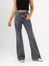 Ref: 065605 Pantalón flare stretch, bota ancha, tiro alto, tono gris claro