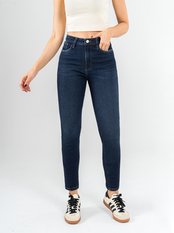Ref: 065849 Jean Skinny stretch, tiro alto, tono azul oscuro