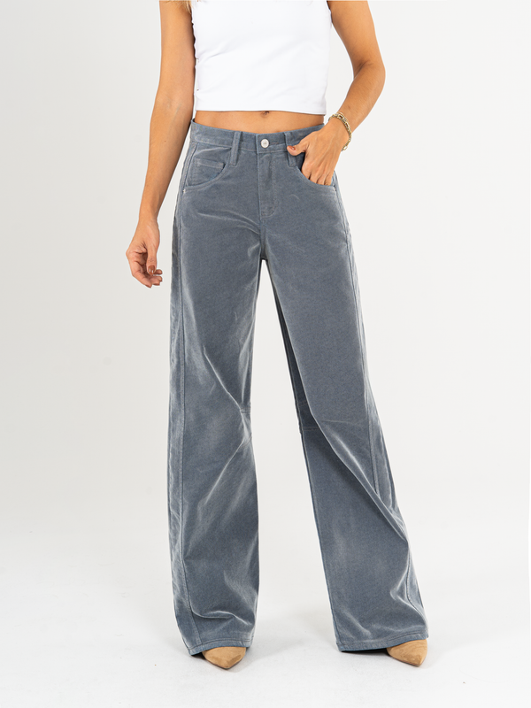 Ref: 065895 Jean wide leg, confort, denim velvet, acabado terciopelo, tiro alto, tono gris
