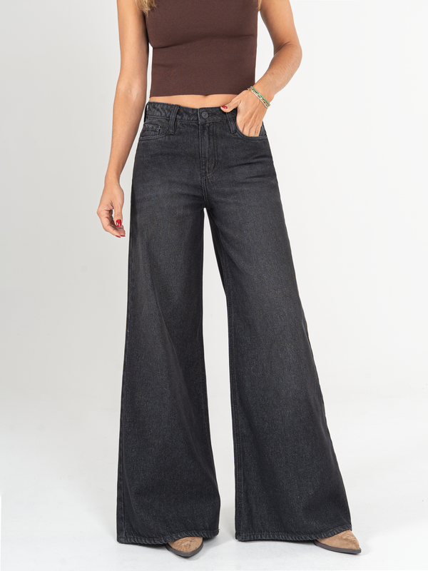 Ref: 065976 Jean palazzo, rígido, tiro alto, tono gris oscuro