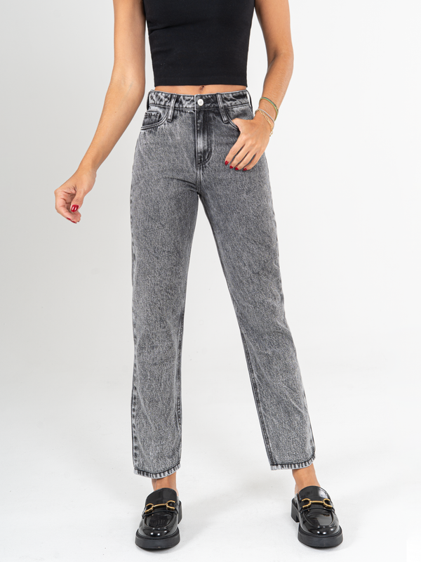 Ref: 066066 Jean Mom fit, rígido, tiro alto, tono gris medio