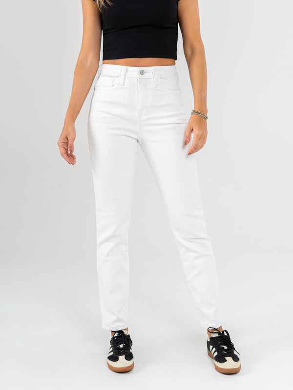 Ref: 069095 Pantalón mom fit stretch, tiro alto, tono ivory