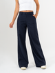 Ref: 069644 Pantalón palazzo, sin prenses, tono azul oscuro, tejido plano liviano, tiro alto