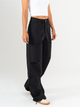 Ref: 069659 Pantalón cargo, straight leg, con cortes, pretina con resorte, tejido plano liviano,  tiro alto, tono negro