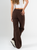 Ref: 069666 Pantalón mom flare, rígido, tiro alto, detalle en pretina, costura en pierna, tono café