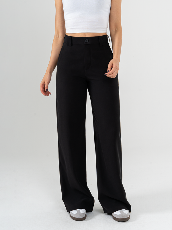 Ref: 069711 Pantalón mom flare, sin prenses, tejido plano liviano, tiro alto, tono negro