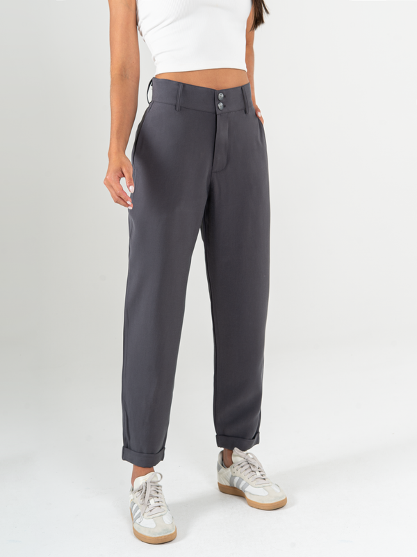 Ref: 069790 Pantalón slouchy, sin prense, tono gris, tejido plano liviano, tiro alto