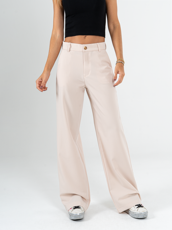 Ref: 069792 Pantalón straight leg, sin prenses, tejido plano liviano, tiro alto, stretch, tono arena