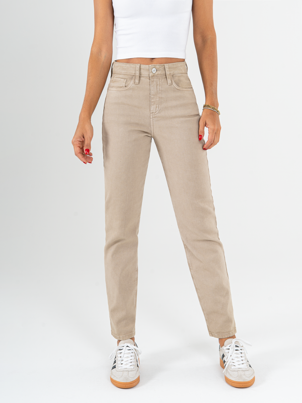 Ref: 069851 Pantalón mom fit stretch, tiro alto, tono arena