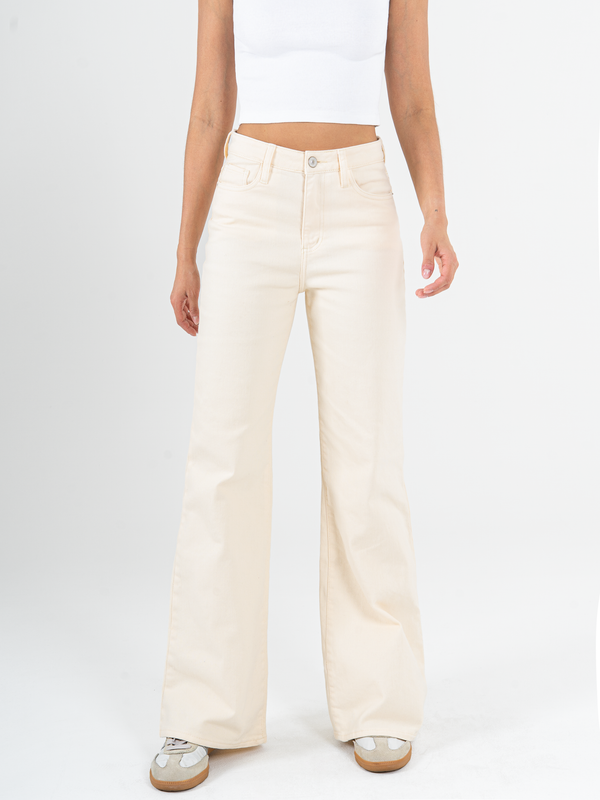 Ref: 069860 Pantalón palazzo stretch, tiro alto, tono caqui con desgaste