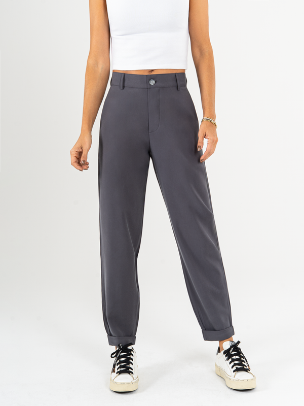 Ref: 069954 Pantalón slouchy, sin prense, tejido plano liviano, tiro alto, tono gris