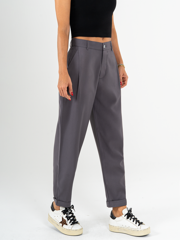 Ref: 069957 Pantalón slouchy, prenses, tejido liviano, tiro alto, tono gris