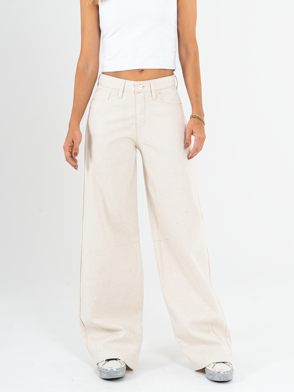 Ref: 069967 Pantalón wide leg, tiro alto, tono natural, tejido plano rígido, tipo lino
