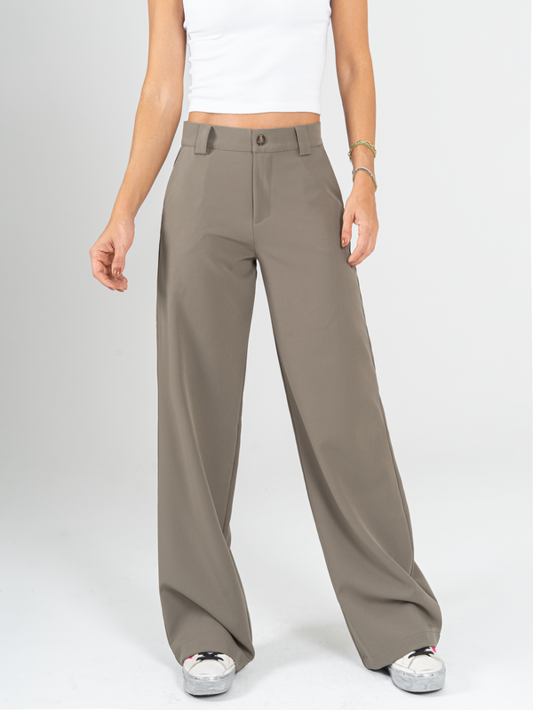 Ref: 069976 Pantalón straight leg, sin prenses, tejido plano liviano, tiro alto, stretch, tono verde