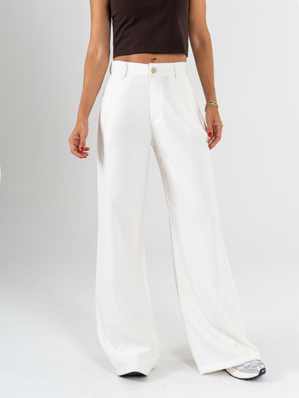 Ref: 0620093 Pantalón palazzo, prenses, tono ivory, tejido plano liviano, tiro alto