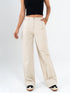 Ref: 069655 Pantalón straight leg, tiro alto, tejido plano liviano, detalle cierres, tono arena