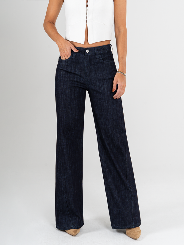 Ref: 065903 Jean wide leg, tiro medio, con cortes, stretch, tono azul oscuro