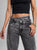 Ref: 065627 Jean Mom Flare, rígido, tiro alto,  detalle en pretina, tono gris medio