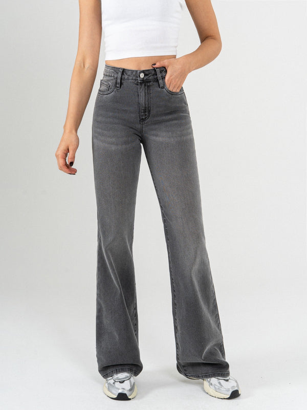 Ref: 065588 Jean flare stretch, tiro alto, tono gris medio