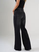 Ref: 065626 Jean Mom Flare, rígido, tiro alto,  detalle en pretina, tono gris oscuro