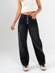 Ref: 065620 Jean barrel, rígido, tiro alto, tono gris oscuro, botones expuestos,  diseño cinco bolsillos