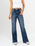 Ref: 065573 Jean semi flare, stretch, tiro alto, con abertura en ruedo, azul oscuro