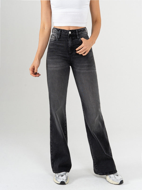 Ref: 065587 Jean flare stretch, tiro alto, tono gris oscuro