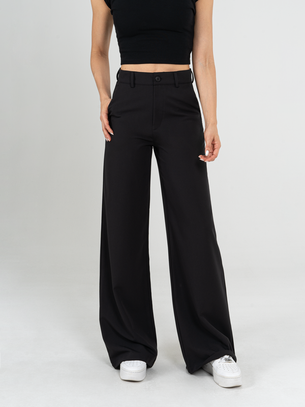 Ref: 069944 Pantalón palazzo, stretch, sin prenses, tejido plano liviano, tono negro