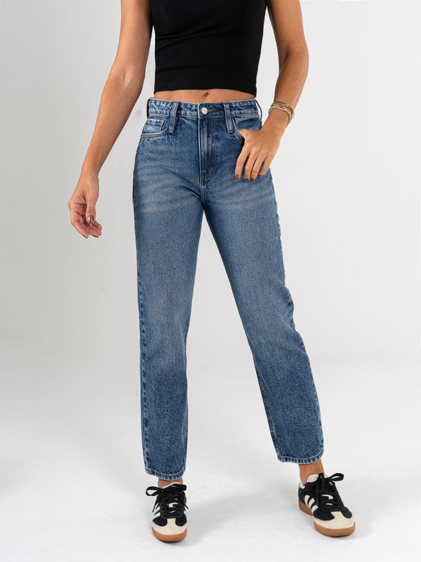 Ref: 065681 Jean Mom fit, rígido, tiro alto, tono azul oscuro