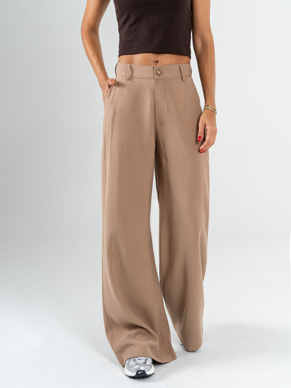 Ref: 0620094 Pantalón palazzo, prenses, tono cafe, tejido plano liviano, tiro alto