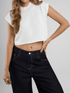 Ref: 0610402 Crop top tejido acanalado, cuello alto, tono crudo.