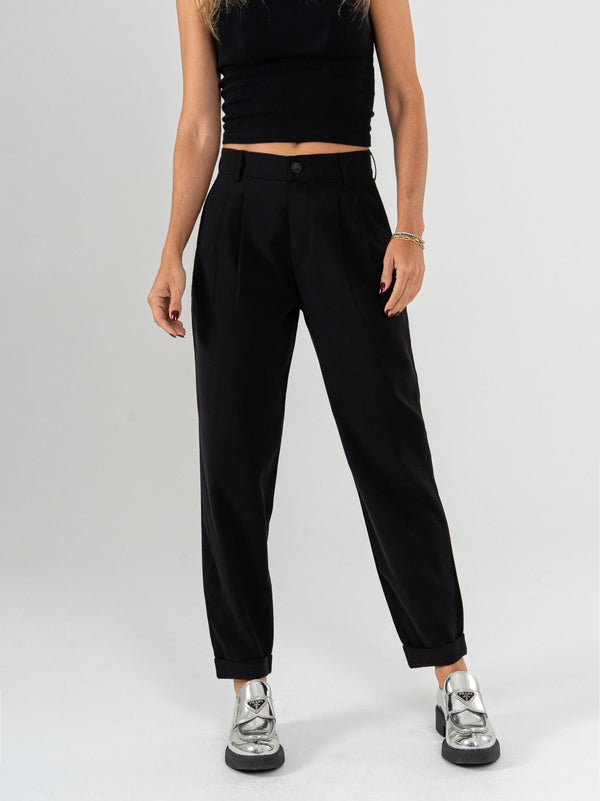 Ref: 069708 Pantalón slouchy, prenses, tejido liviano, tiro alto, tono negro