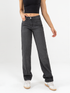 Ref: 065125 Pantalón Mom fit slim cropped, rígido, tiro medio, tono gris oscuro