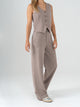 Ref: 068160 Chaleco de escote V, stretch, manga sisa, tono café