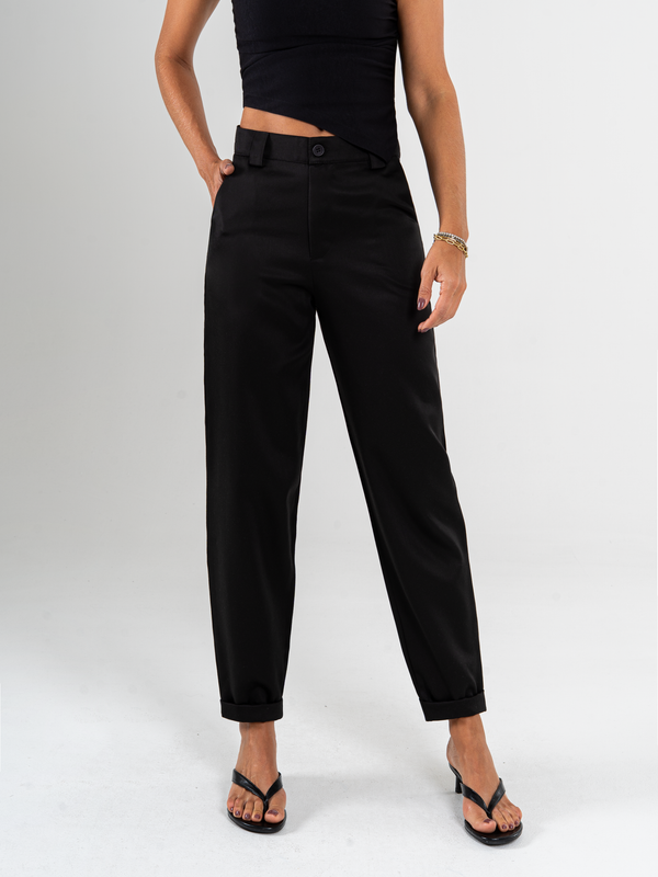Ref: 069864 Pantalón slouchy, sin prenses, tono negro, tejido liviano, tiro alto