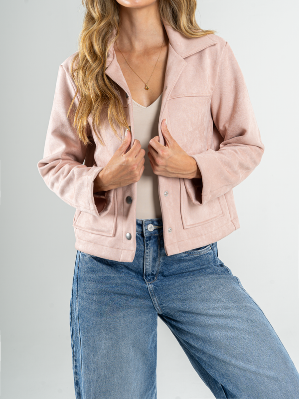 Ref: 0610482 Chaqueta efecto piel, cuello con solapa, tono palo rosa