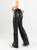 Ref: 0610386 Pantalón flare stretch, tipo legging, efecto cuero, tiro alto, tono negro