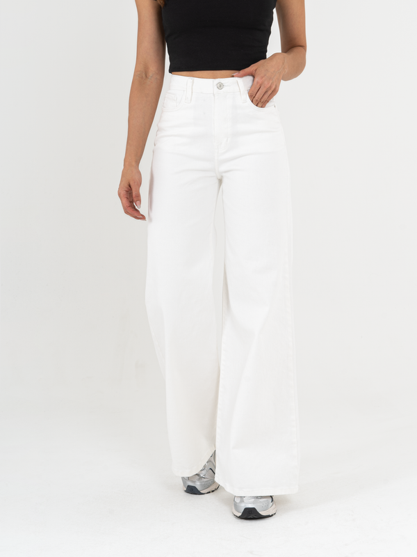 Ref: 069096 Pantalón palazzo stretch, tiro alto, tono ivory