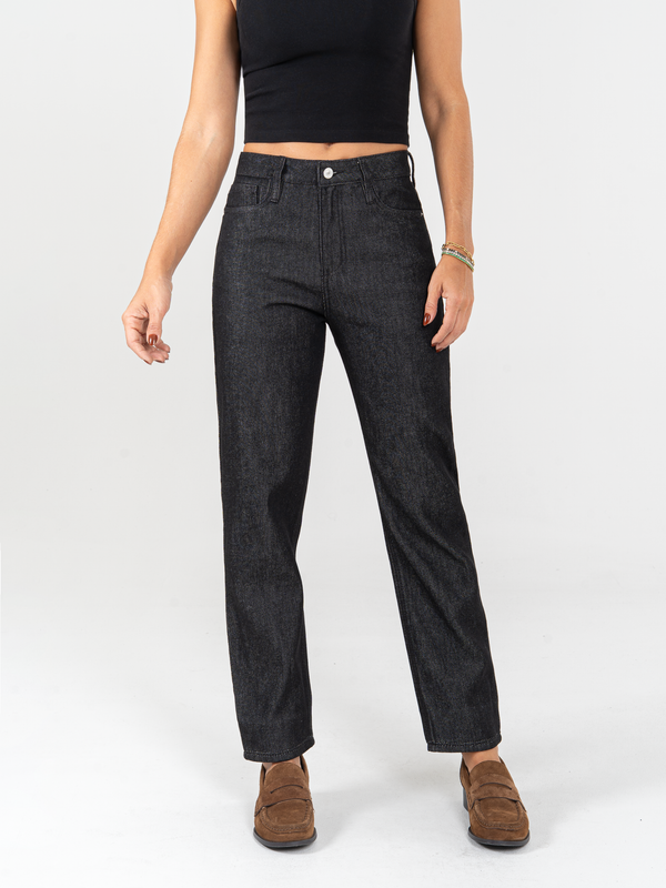 Ref: 066106 Jean Mom fit, rígido, tiro alto, tono gris oscuro