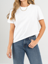 Ref: 0610367 T-shirt asimétrica, fondo entero, cuello en rib, tono crudo