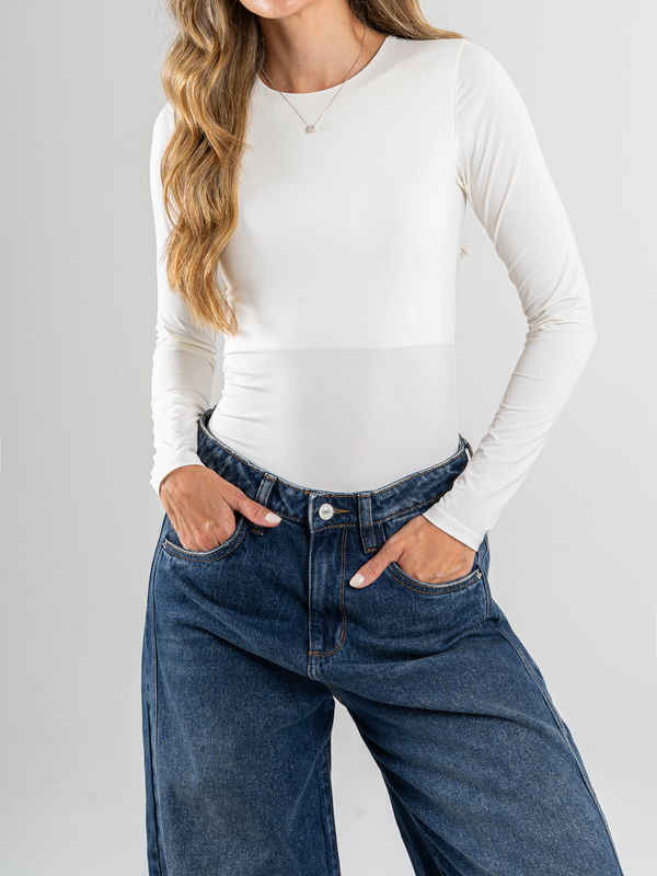 Ref: 0610535 Body stretch, manga larga, cuello redondo, tono crudo